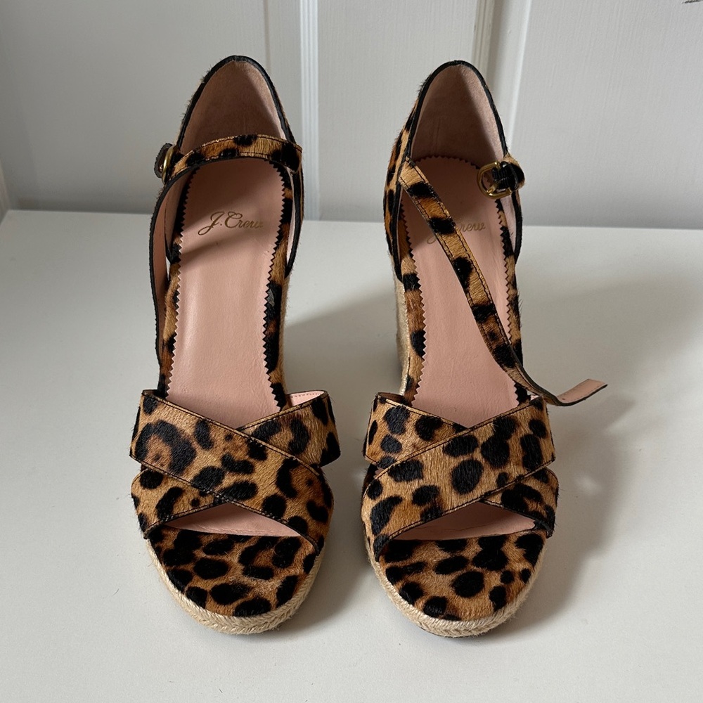 J. Crew Animal Print Wedge Sandals size 8 3 1/2 heel